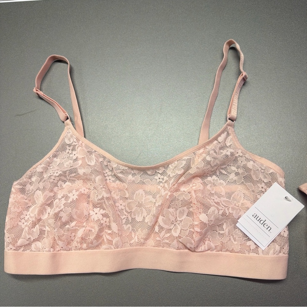 Auden 2 Pack Women's Size Large Lightly Lined Scoop Neck Lace Bralette Pink NWT - Picture 2 of 8